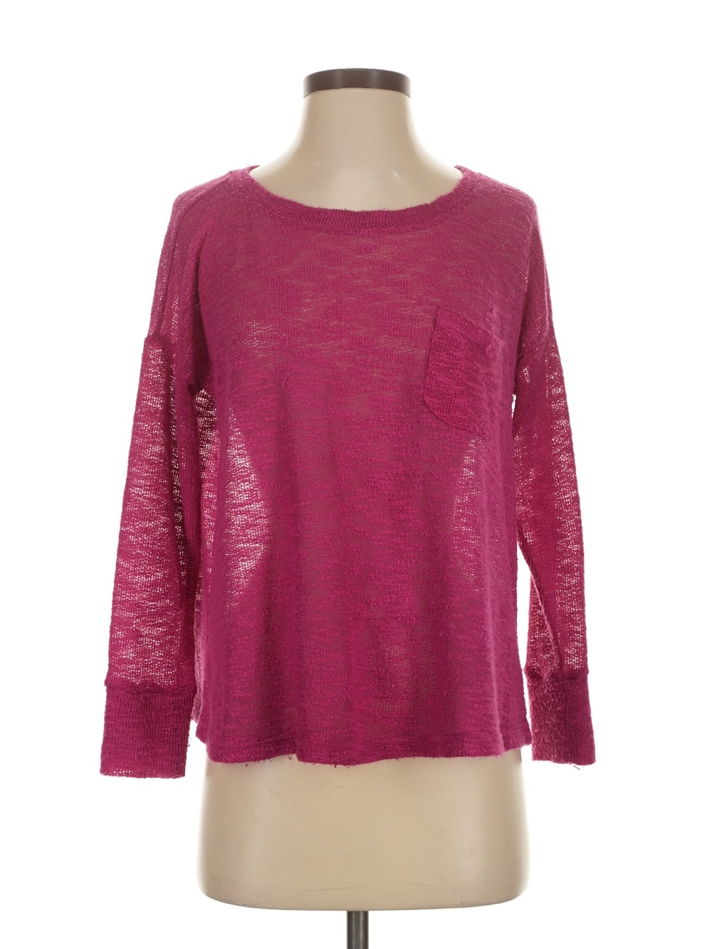 Maeve Sheer Magenta Long-Sleeve Pocket Sweatshirt
